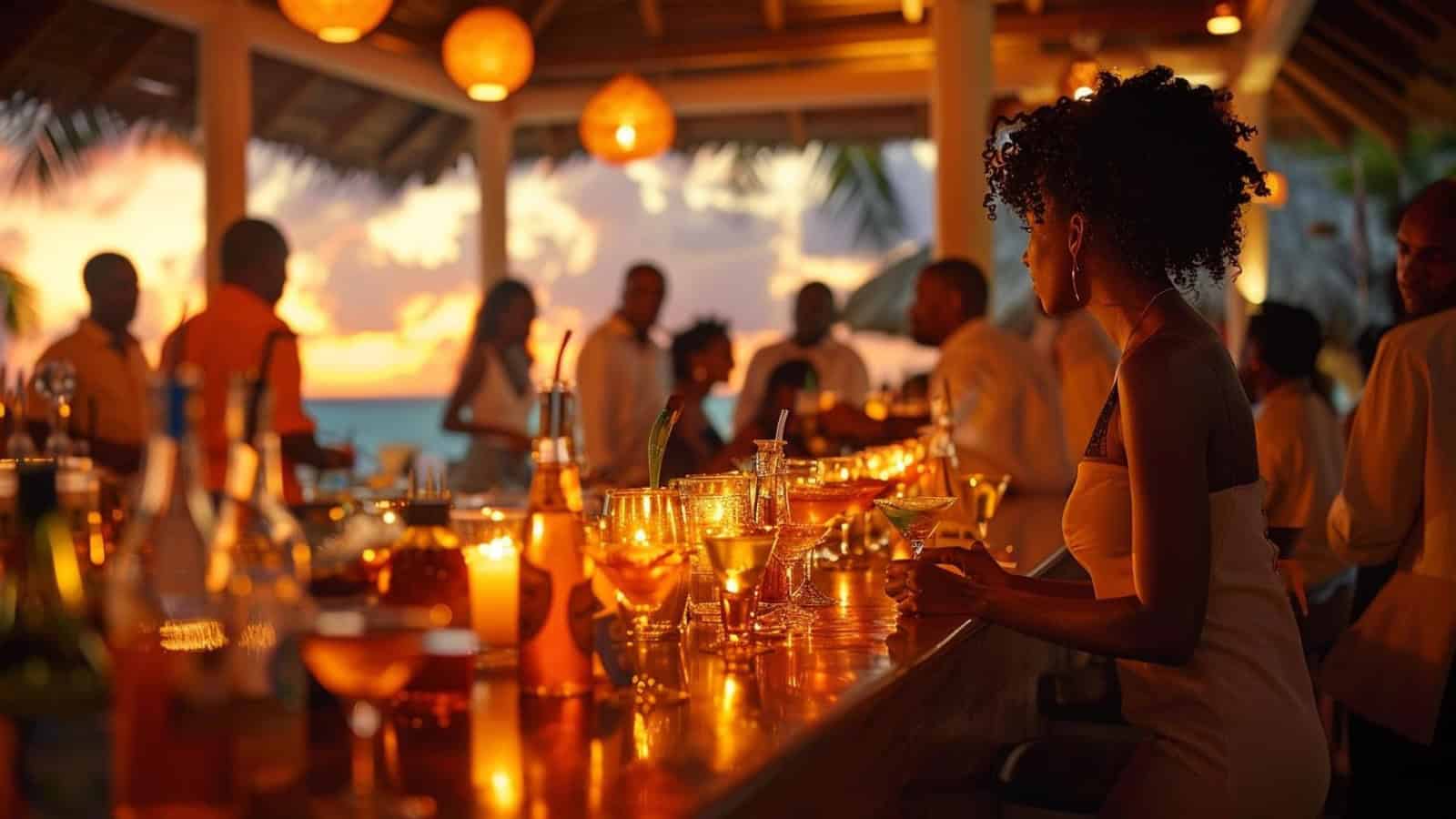 The Hidden Downside To Booking the Cheapest All-Inclusive Deals 5 A girl sits at the bar waiting for her cocktail
