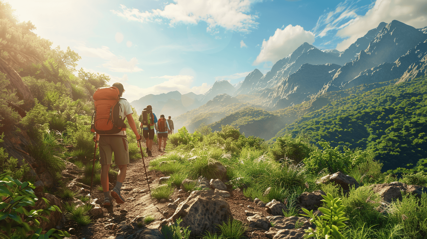 11 Websites That Can Seriously Upgrade Your Travel Game 8 tourists walk along the path, mountains in the background