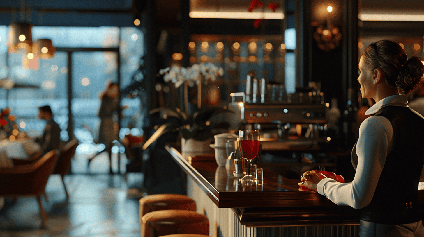 cafe with bar counter and girl