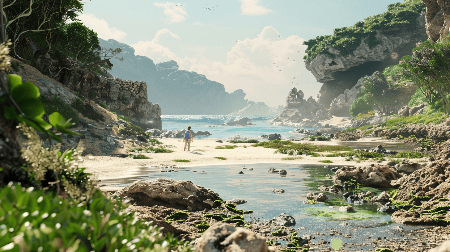 beach and rocks around