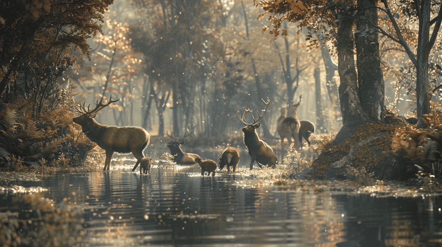 deer on a pond in the forest