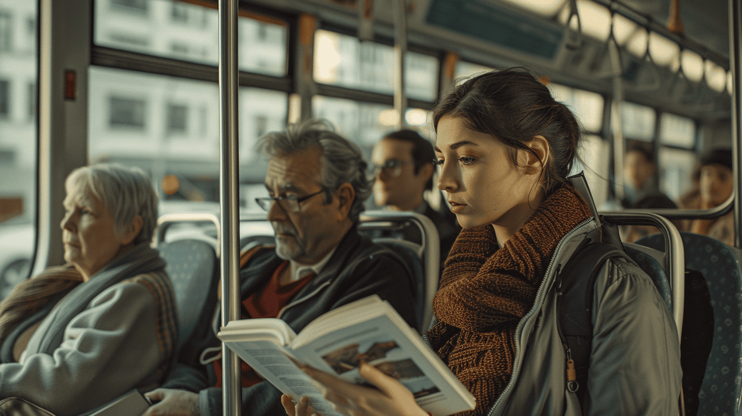 The Secrets to Traveling Full-Time Without Going Broke 10 girl reading a book on the bus