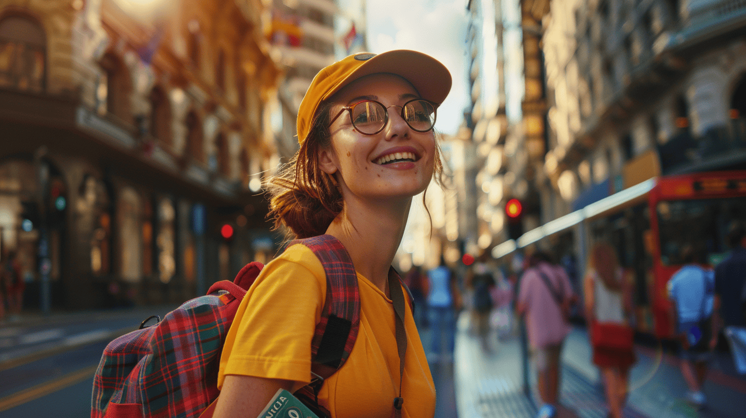 The Secrets to Traveling Full-Time Without Going Broke 9 a girl with a yellow cap and a yellow T-shirt stands on the street