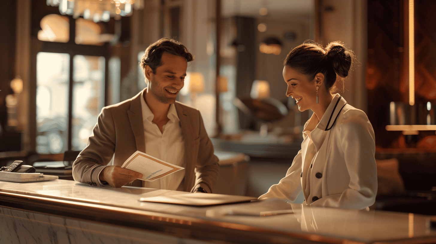 Wife and husband at the hotel reception