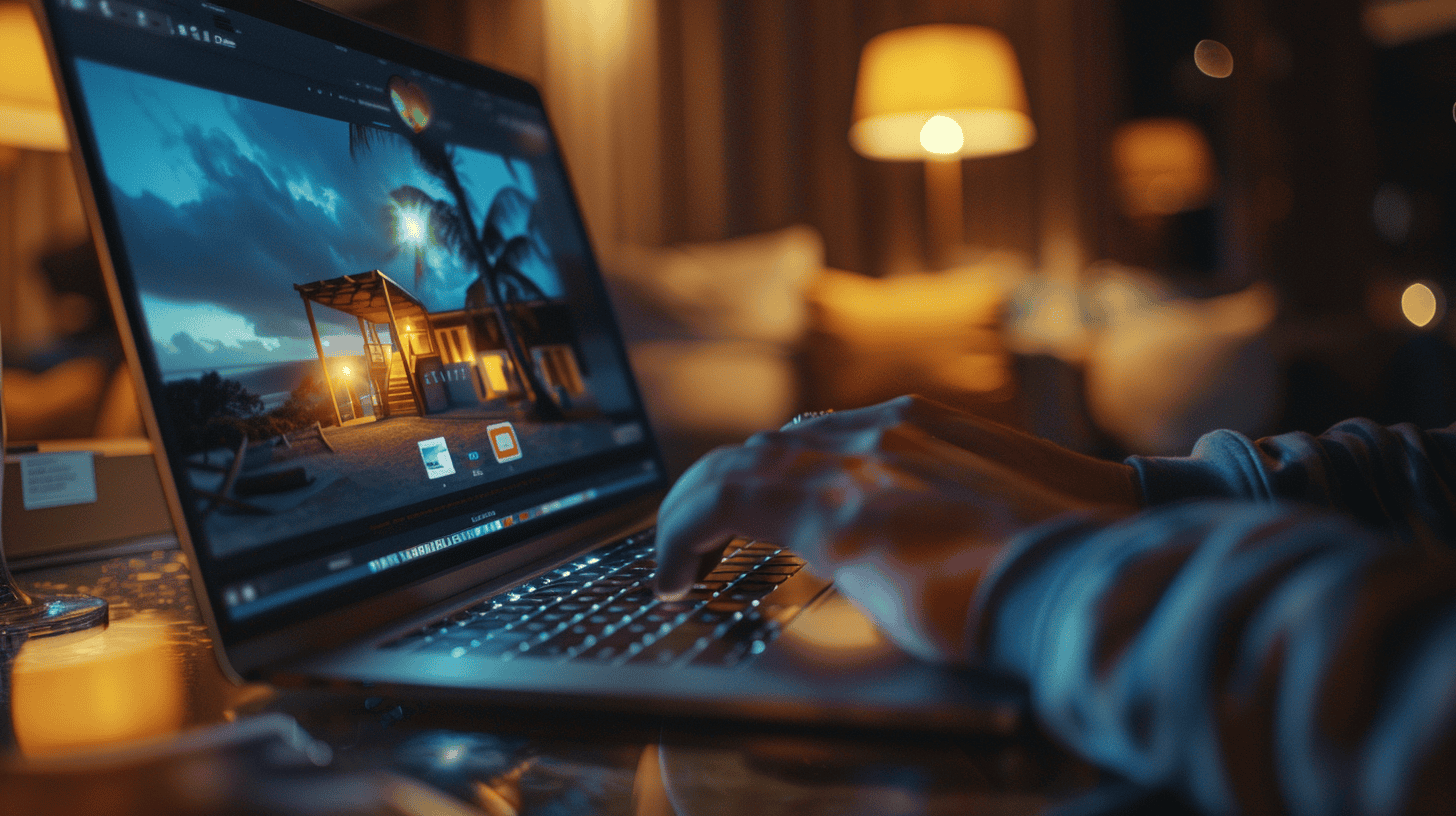 man typing on laptop