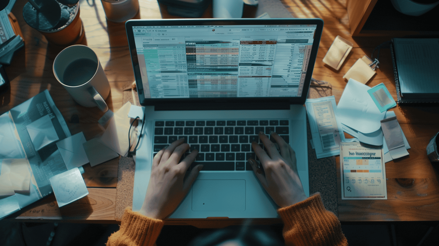 woman filling out important documents on laptop at home