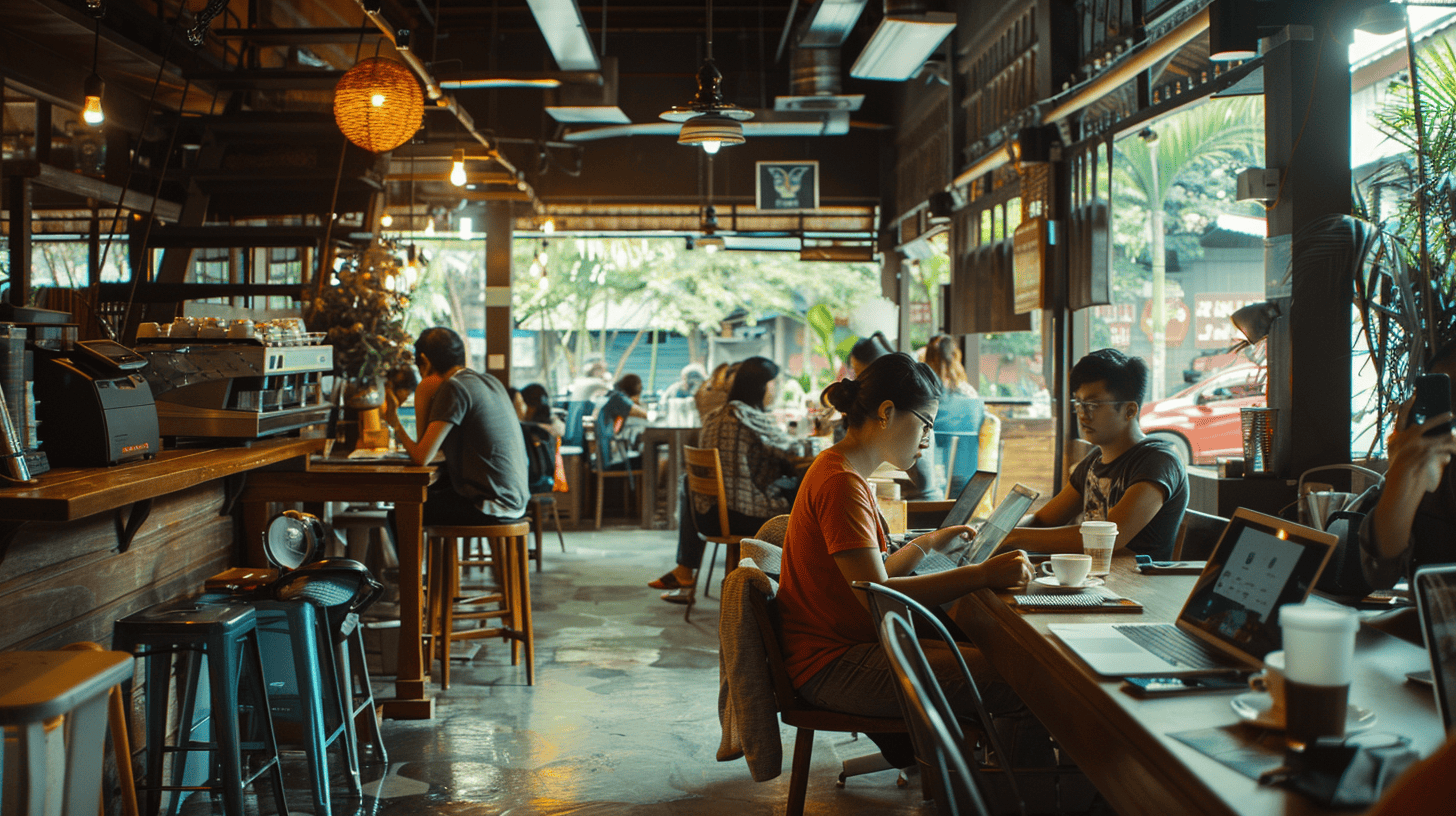 The Secrets to Traveling Full-Time Without Going Broke 13 many people with laptops in a cafe