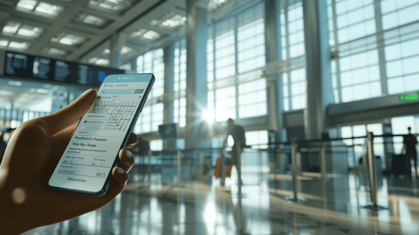 12 Tips for Traveling Sustainably and Reducing Your Carbon Footprint 9 close-up hand holding phone at the airport